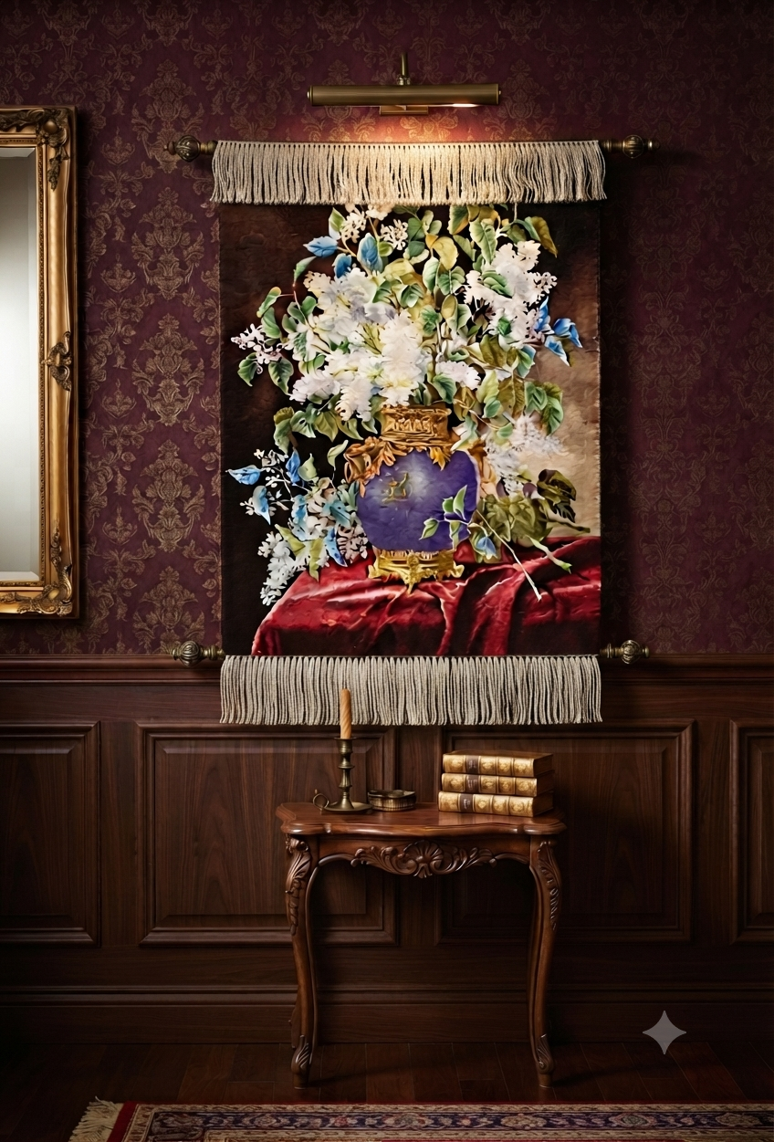 Masterpiece Qom Pictorial Rug Floral Still Life Tablo Farsh