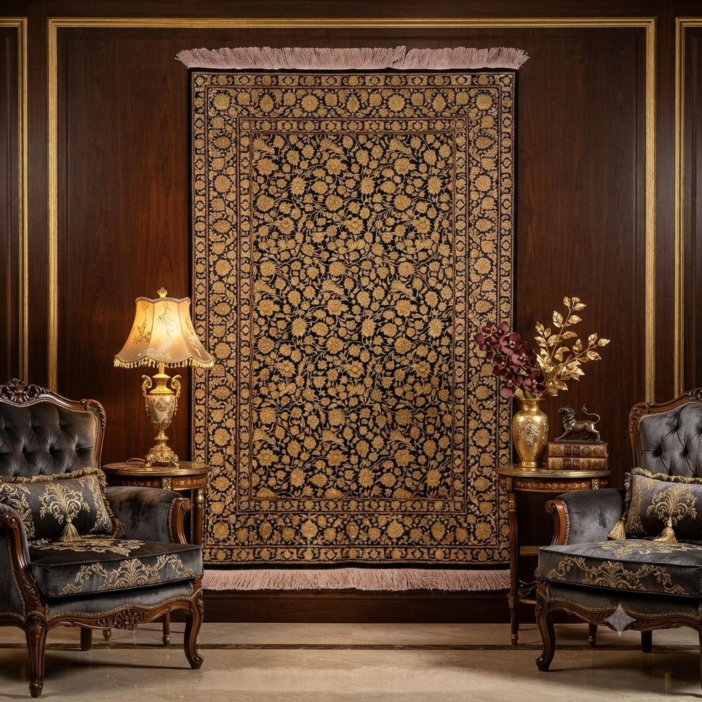 Persian Silk Qom Rug signed by Master Weaver