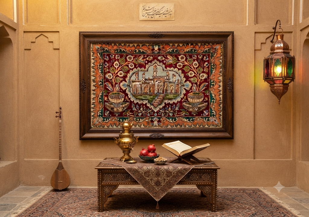 Beautiful handmade Perspolis pictorial Persian wall Rug made in Iran